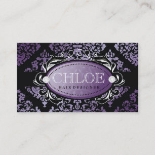 311-Luxuriously Purple Damask Monogram Business Card