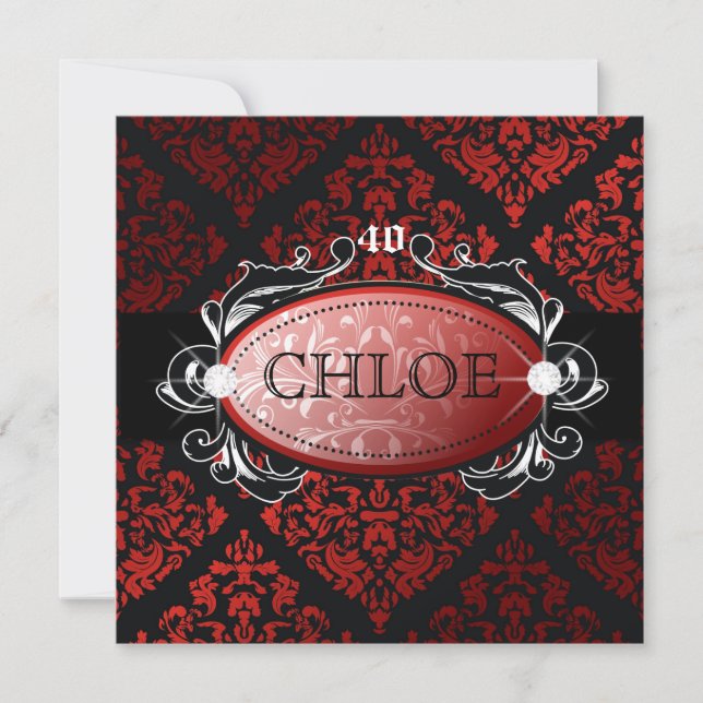 311-Luxuriously Red Liquorice Damask 40 Invitation (Front)
