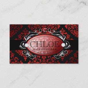 311 Luxuriously Red Liquorice Damask Monogram Business Card