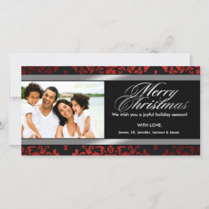 311-Luxuriously Red Liquorice Silver Damask Holiday Card