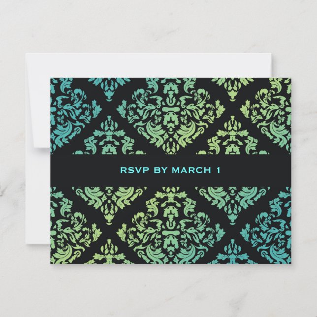 311-Luxuriously Turquoise Lime Damask RSVP (Front)