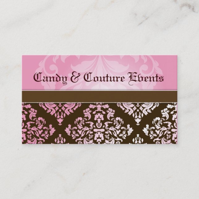 311 Luxuriously Vincelette Damask 2 Pink Brown Business Card (Front)