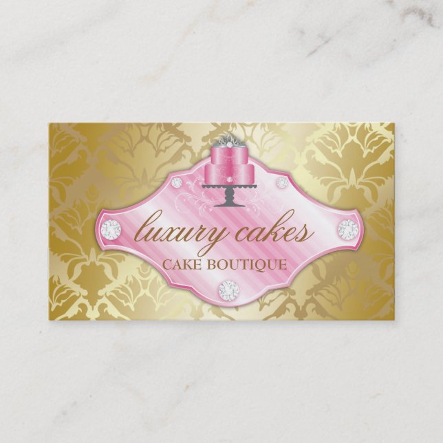 311 Luxury Cakes Golden Damask Shimmer Business Card (Front)