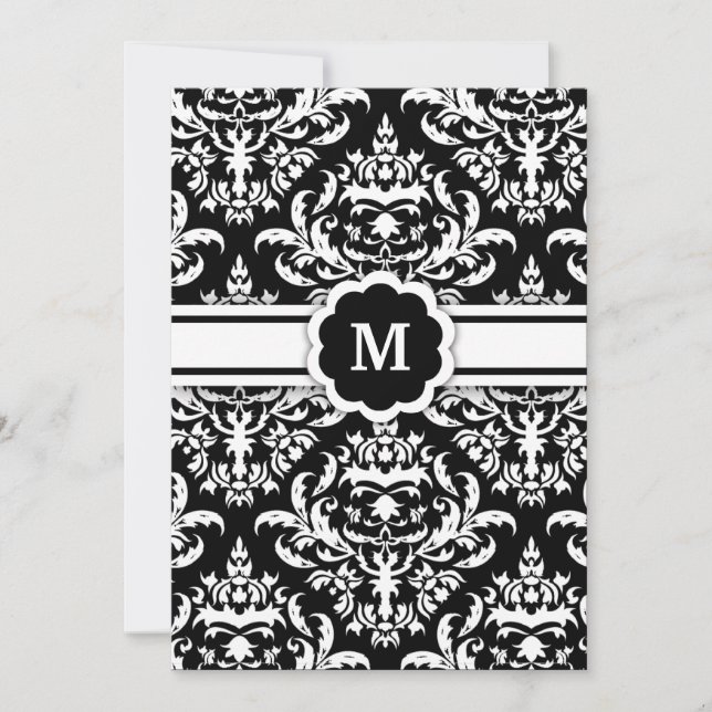 311-Marissa Monogram Damask Black Invitation (Front)