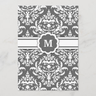 311-Marissa Monogram Damask Charcoal Invitation