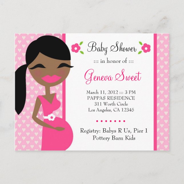 311 Mommy to Be African American Pink Invitation Postcard (Front)