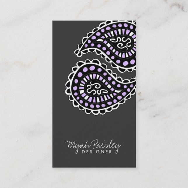 311 Myah Paisley Lavender Grey Business Card (Front)