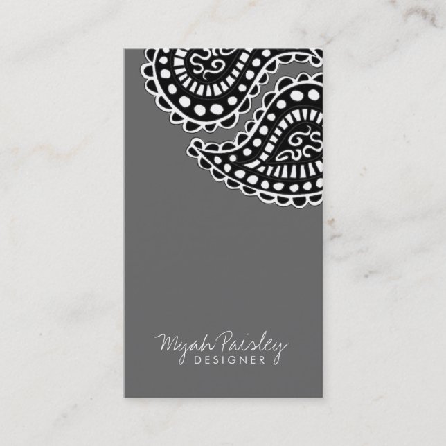 311 Myah Paisley Solid Grey Business Card (Front)
