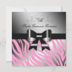 311-Night Zebra Shimmer Black Bow Pink 30 Invitation
