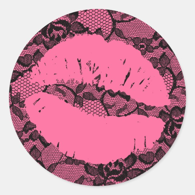 311 Oh Just Kiss it! Lace Pink on Pink Lips Classic Round Sticker (Front)