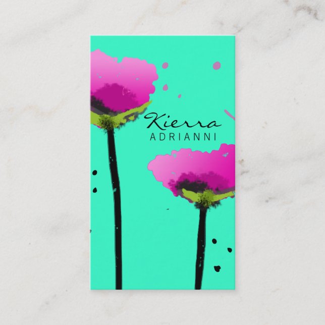 311-PASSIONATE POPPY | TURQUOISE BUSINESS CARD (Front)