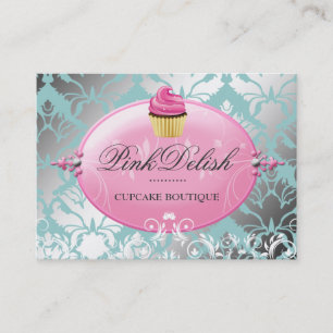 311 Pink Delish Cupcake Teal Cooking Utensils Business Card