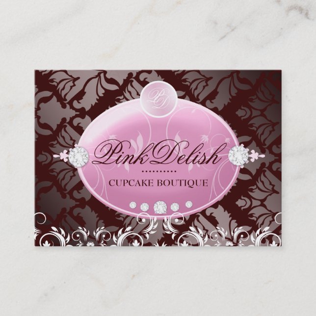 311 Pink Delish Monogram Chocolate 3.5 x 2.5 Business Card (Front)