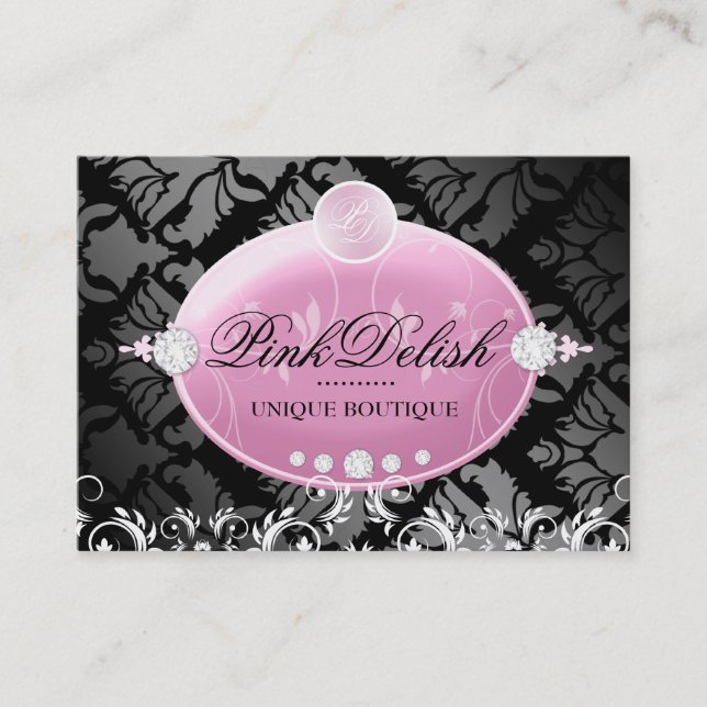 311-Pink Delish Monogram | Noir 3.5 x 2.5 Business Card (Front)