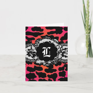 311-Pink Fire Leopard Lace Thank U Card