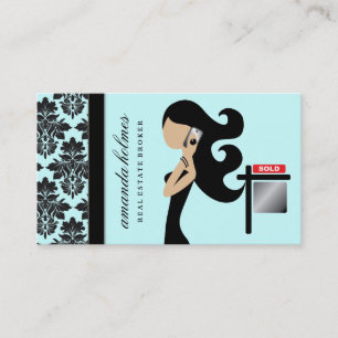 311 Real Estate Fashionista Brunette Black Business Card