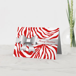 311-Red Zebra Stripes Bow Photo Carte de Noël