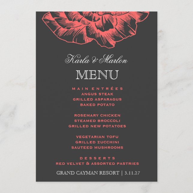 311 Ruffled Peony Coral Melon Menu (Front)