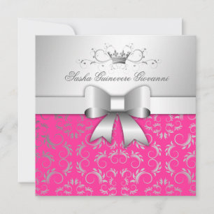 311-Silver Divine Bow   Hot Pink Sweet 16 Invitation