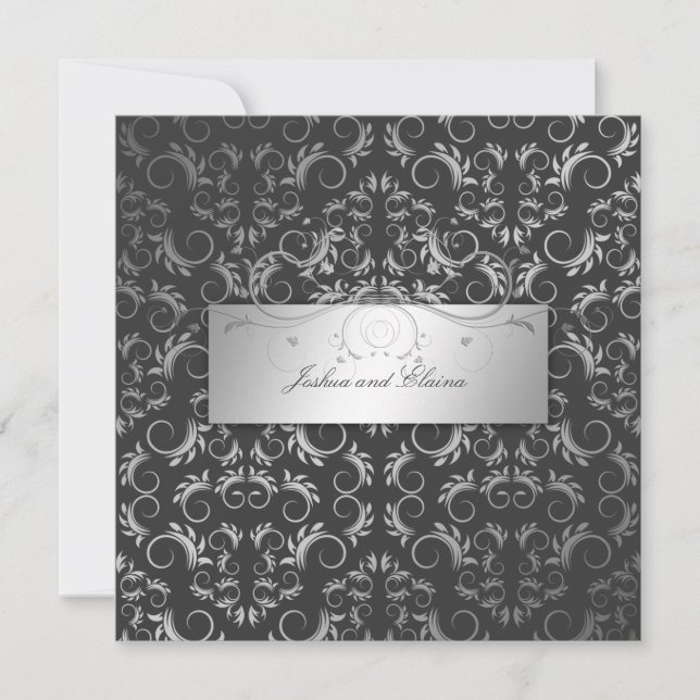 311-Silver Divine Charcoal Grey Invitation (Front)