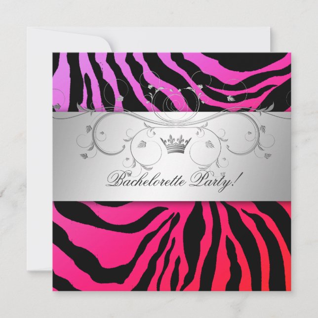 311-Silver Divine Purple Punch Zebra Bachelorette Invitation (Front)