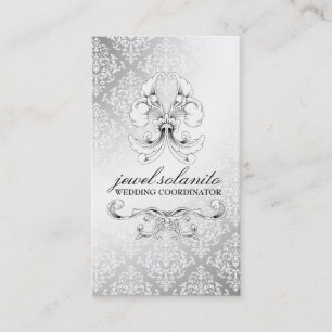 311-Silver Luxe Elegance Damask Business Card