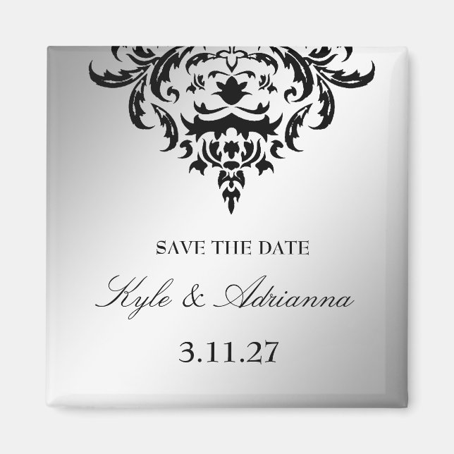 311-Simplisticly Elegant Damask Save the Date Magnet (Front)