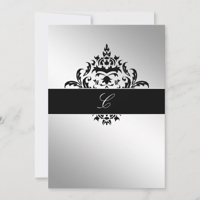 311-Simplisticly Elegant Damask Silver Invitation (Front)
