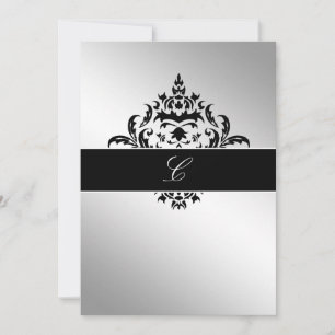 311-Simplisticly Elegant Damask Silver Invitation