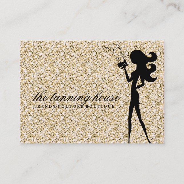 311 Spray Tan Fashionista Silhouette Gold Sparkle Business Card (Front)