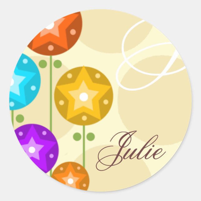 311-STAR FLOWER / BALLOON CLASSIC ROUND STICKER (Front)