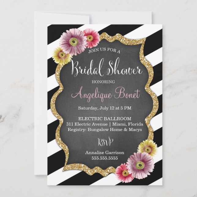 311 Striped Gerbera Daisy Bridal Shower Invitation (Front)