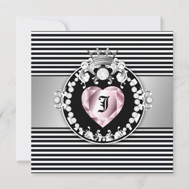 311-Striped Queen of Hearts Sweet 16 Invitation (Front)