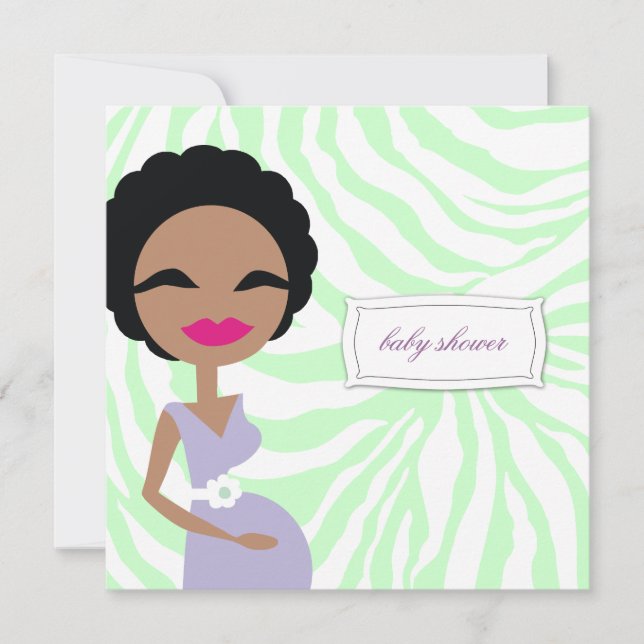 311-Sweet Pregnant Mommy Zebra - Ethnic Invitation (Front)