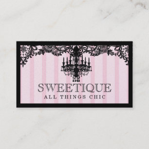 311 Sweetique Pink Stripes & Lace Chandelier Business Card