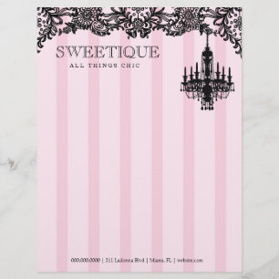 311 Sweetique Pink Stripes & Lace Chandelier Letterhead