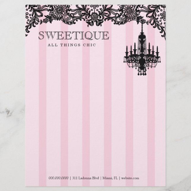311 Sweetique Pink Stripes & Lace Chandelier Letterhead (Front)