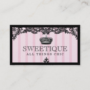 311 Sweetique Pink Stripes & Lace Shimmer Paper Business Card
