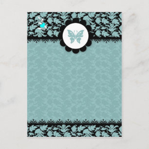 311-TEAL BUTTERFLY DAMASK POSTCARD