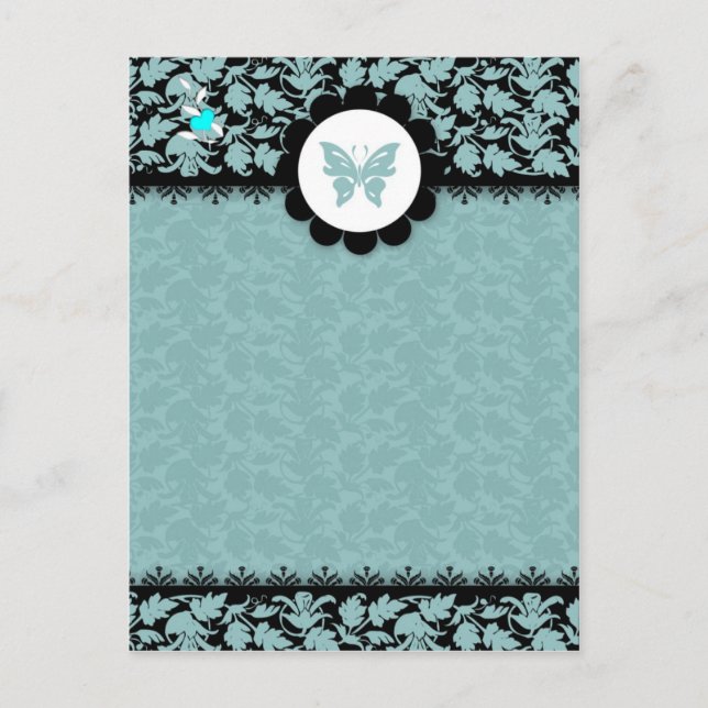 311-TEAL BUTTERFLY DAMASK POSTCARD (Front)