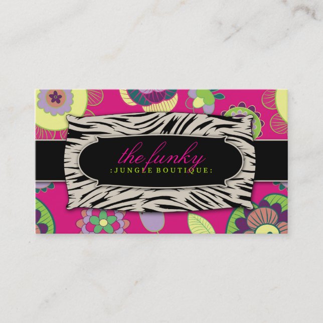 311-The Funky Jungle | Pink Flowers Business Card (Front)