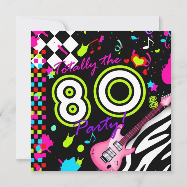 311-Totally the 80s Party - Pink Guitar Invitation (Front)