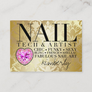 311 Tres Chic Damask Nail Tech Diamond Heart Appointment Card