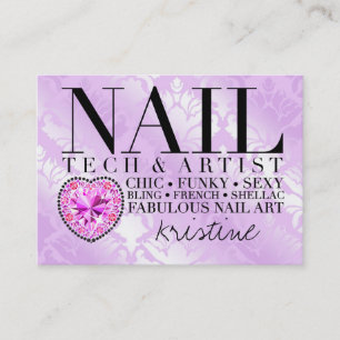 311 Tres Chic Damask Nail Tech Diamond Heart Business Card