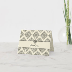 311 Vivianna Cream & Black Damask Thank You Card