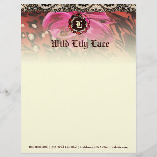 311-Wild Lily Pink Lace Monogram Letterhead