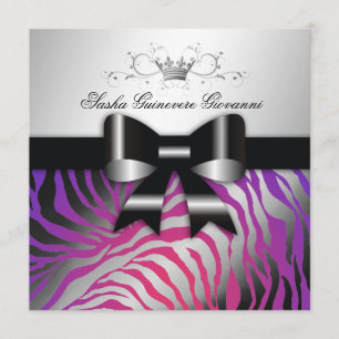 311-Zebra Shimmer Black Purple Radiance Sweet 16 Invitation