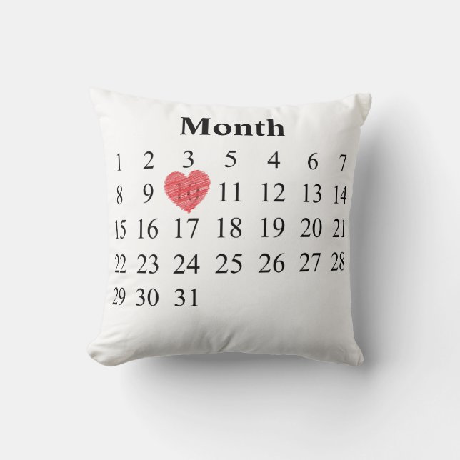 31 day Anniversary Calendar + Name Engraved Rings Throw Pillow (Front)