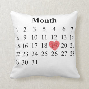 31 day month calendar - Move Heart over YOUR Day Throw Pillow