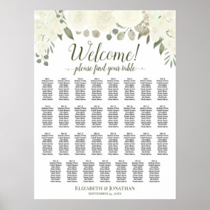 31 Table Ivory White Floral Wedding Seating Chart